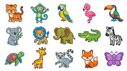 Fototapeta premium Cute cartoon animals collection for kids, illustration