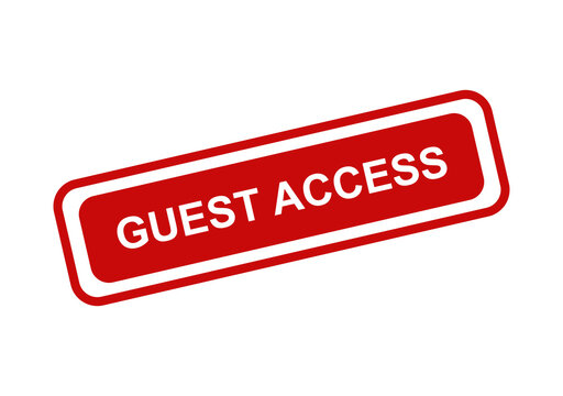 Red rectangular badge icon with the words guest access written in a bold white font for website or software interface isolated on transparent background