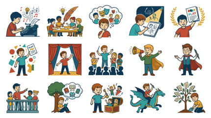 Fototapeta premium Kids Imagination and Creativity - Vector Art Illustrations for Storytelling