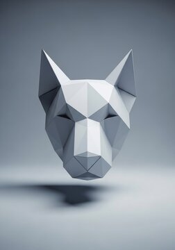 Low Poly Geometric Wolf Head Sculpture, Minimalist Animal Art