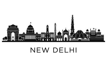 Obraz premium New Delhi Skyline Silhouette - Famous Landmarks & Architecture