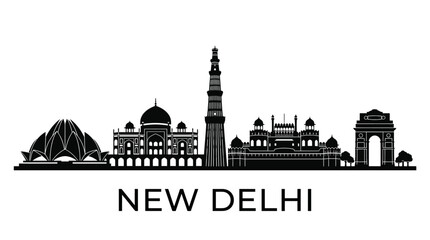 Fototapeta premium New Delhi Skyline Silhouette - Iconic Landmarks