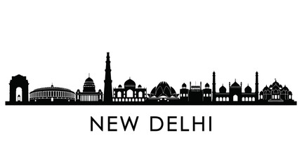 Fototapeta premium New Delhi Skyline Silhouette - Iconic Landmarks of India's Capital