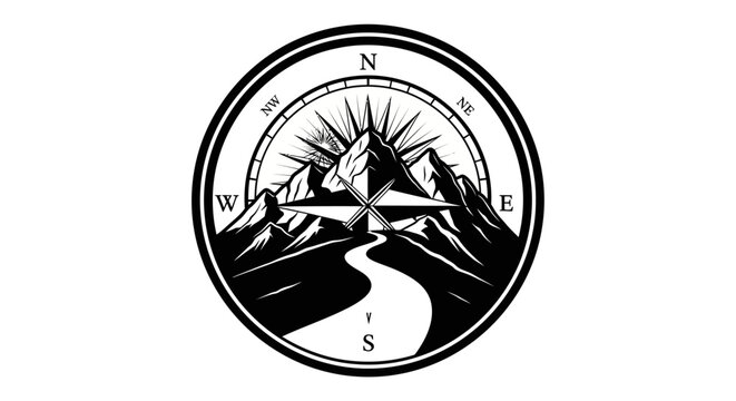 Black and white compass illustration.