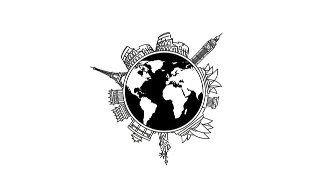 Black and white world globe icon.