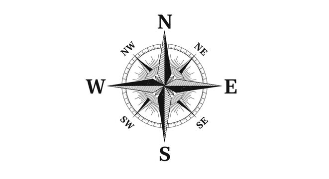 Black and white compass navigation tool.