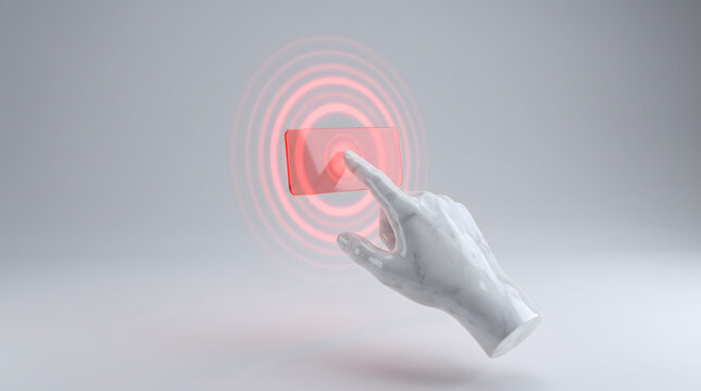 Symmetrical 3D composition of an intelligent user touching a circular biometric ring panel