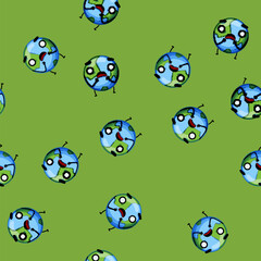 Fototapeta premium seamless pattern save earth planet character cartoon. sad comic, sticker environment, love eco save earth planet character sign vector