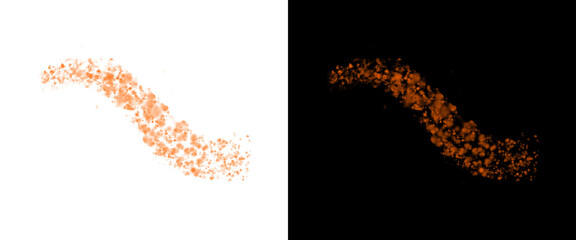 Golden glitter dust trail on black and white background, sparkling orange particle wave, magic shimmering stardust effect for luxury design © Motion Mania