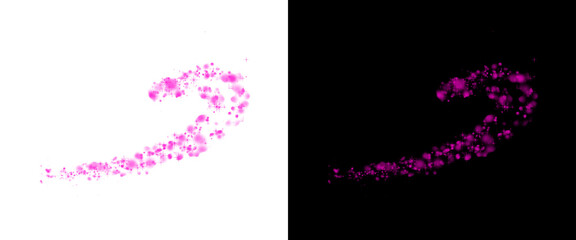 Pink magic dust trail with sparkling glitter particles, glowing purple fairy dust swirl on black and white backgrounds, ethereal light effect © Motion Mania