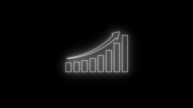 Dynamic blue chart displaying upward trends with bars and a line, symbolizing growth and success analysis giraffe neon icon video.