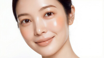Obraz premium 輝くような笑顔と透明感のある肌が美しい日本人女性のクローズアップ