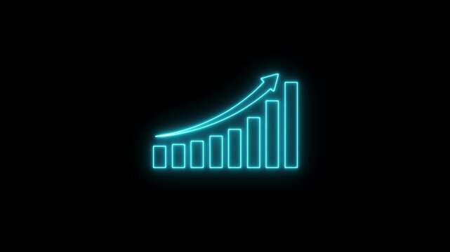 Dynamic blue chart displaying upward trends with bars and a line, symbolizing growth and success analysis giraffe neon icon video.