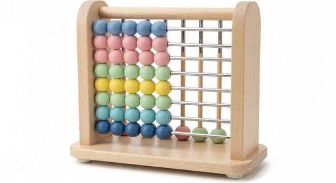 Wooden Abacus Colorful Beads Educational Toy Isolated on White Background