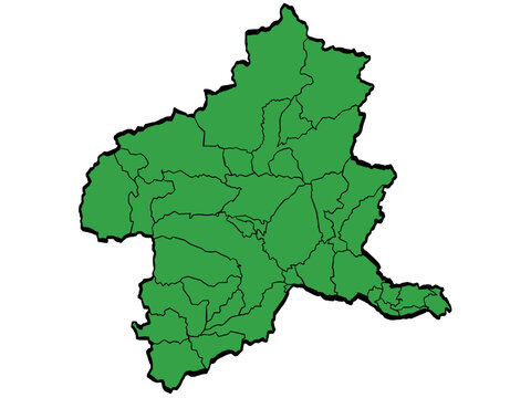 群馬県地図 市町村区分 緑色 筆タッチ 和風 東日本 / A brushstroke map of Gunma Prefecture / green