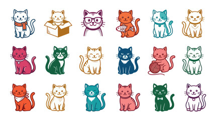 Obraz premium Cute Cat Collection Vector Art, Flat Design for Animal Lovers