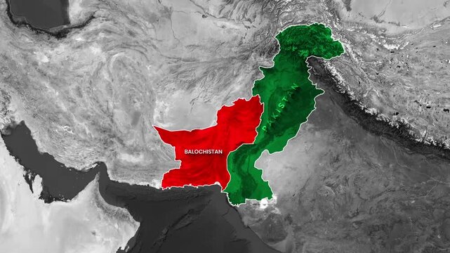 pakistan and balochistan regions highlighted on satellite map motion footage