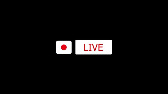 ck live streaming icon animation on black background. animated red button live broadcast with alpha channel