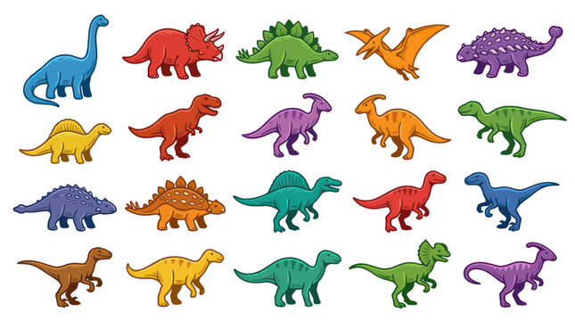 Flat Style Dinosaur Collection Vector Art for Kids and Education