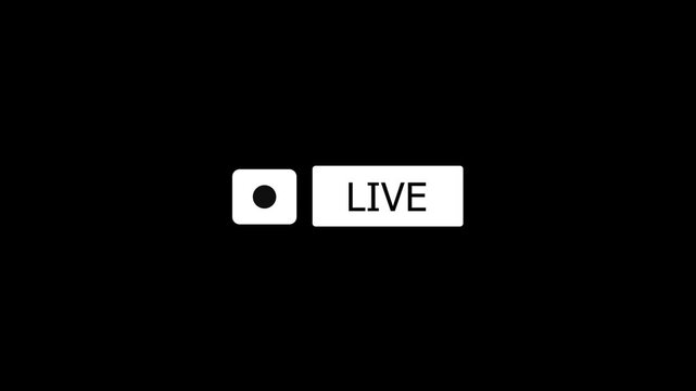 ck live streaming icon animation on black background. animated red button live broadcast with alpha channel