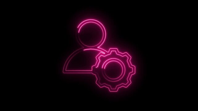 Neon pink user icon with gear symbol glowing on black background representing personal settings