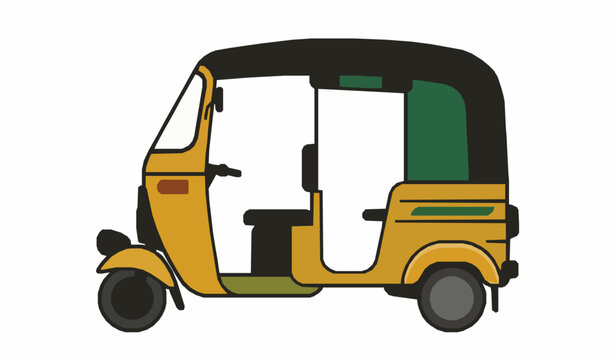 Traditional Indian Auto Rickshaw Vector Illustration Isolated on White Background Classic Tuk Tuk Design