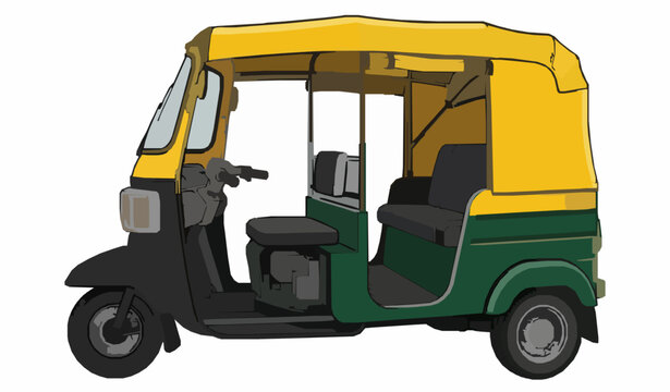 Classic Indian Auto Rickshaw Vector Art Isolated on White Background Detailed Transport Illustration