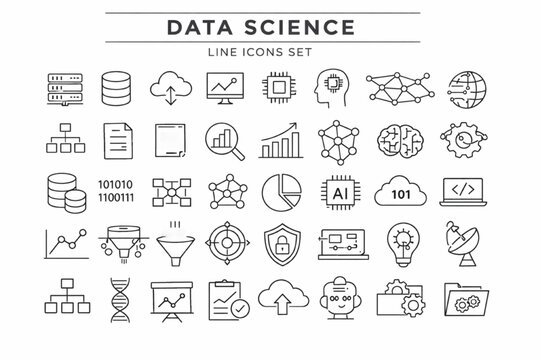 Data Science Icons Set with Analytics Machine Learning and Technology Symbols