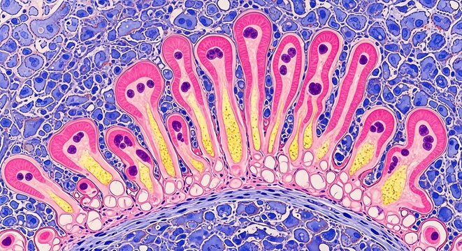 Microscopic view of epithelial tissue with microvilli