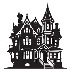 Fototapeta premium Black silhouette of a spooky haunted house mansion
