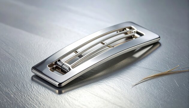 Metal stapler with single staple on desk.