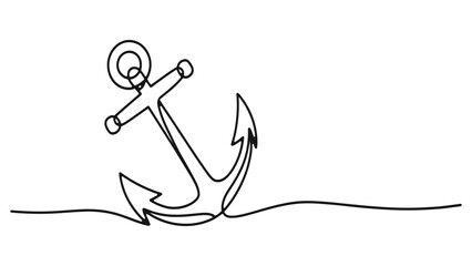 Continuous single line drawing of a nautical ship anchor symbol for marine and travel theme design © Joya