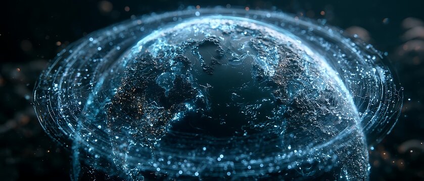 Future AI world concept, glowing Earth with artificial intelligence communication, global digital ecosystem,