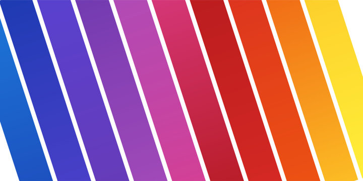 Set of vertical rectangular colorful gradient palette bars from warm yellow and red to cool purple and blue isolated on white background vector illustration.