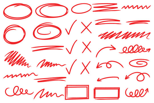 Brush Stroke Annotation Icon Set with Hand Drawn Grunge Scribble Elements