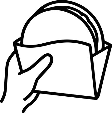 Hand holding stack of blank CDs or DVDs in paper sleeve, clean outline illustration