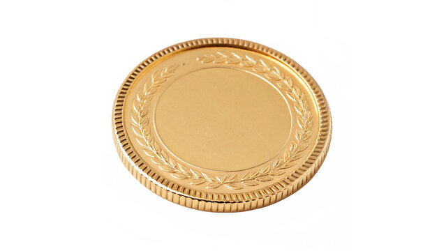 Round golden metallic blank coin medal template isolated on a transparent background