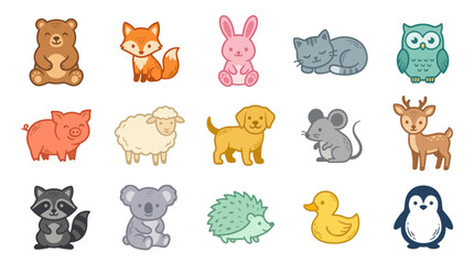 Obraz premium Cute Cartoon Animals Collection - Vector Art, Flat Design, Cute