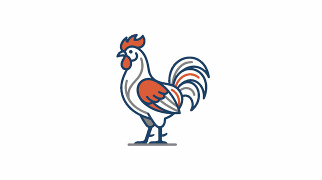Rooster profile and tail feathers in halftone dot graphic