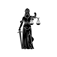 Fototapeta premium Lady justice holding scales and sword in silhouette style