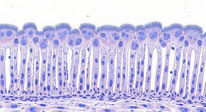 Microscopic view of epithelial cells in a tissue sample