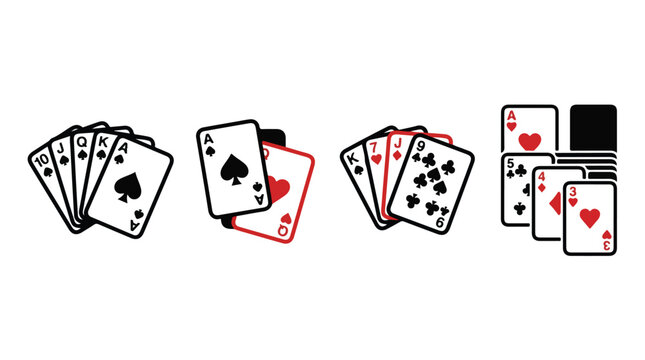 A set of playing cards fanned out on a white surface, showcasing various suits and face cards for card game