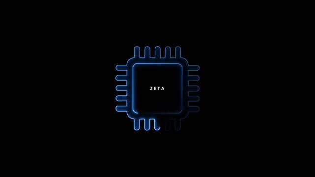 Glowing blue t c p chip microprocessor on black background with neon outline microchip
