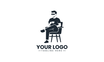 Naklejka premium Man sitting with coffee silhouette clean minimalist black vector logo