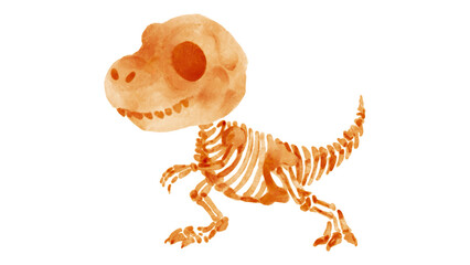 Cute watercolor illustration of a T-Rex dinosaur skeleton on black background © Dilshad