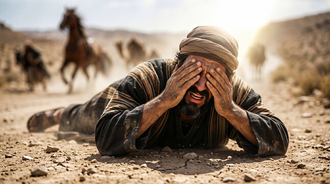 Saul falling from his horse, blinded by a massive beam of divine light on the road to Damascus. New Testament conversion