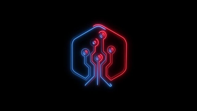 abstract glowing Neon line electronic logo concept system illustration