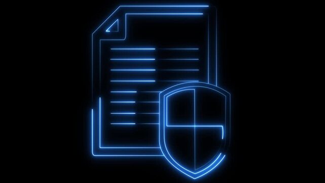neon Document protection icon on black background. document security icon for digital protection concepts. 