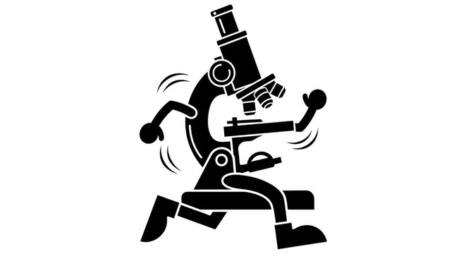 Running microscope icon, science symbol, laboratory illustration, educational graphic