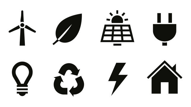 Energy icon vector set black renewable resource and household